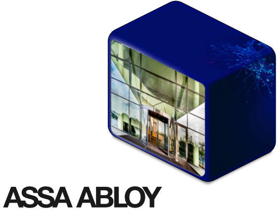 Logotipo de Assa ABloy junto a Commercial Door and Docking Solutions.