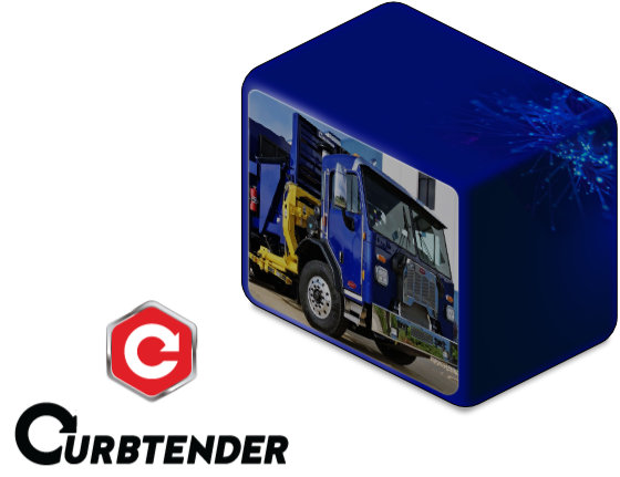 Logotipo de Curbtender junto a uno de sus camiones